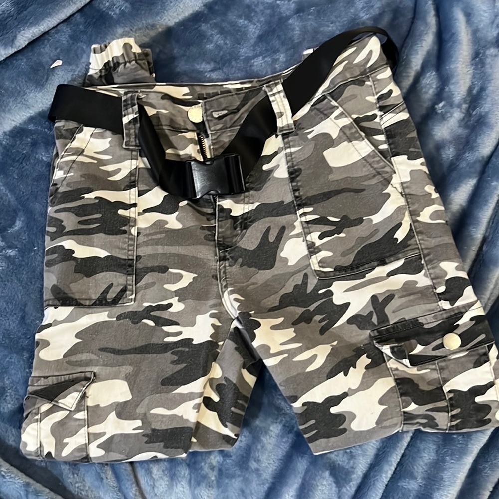 Black and grey camo cargo pants